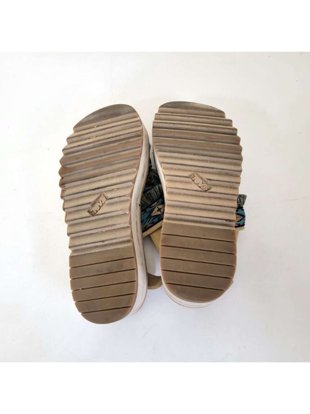 Teva Women's Fringe Platform Sandals With Aztec Print Straps & Wedge Sole Beige - Picture 4 of 9